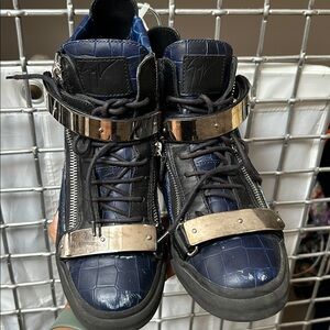 Men's Black and Blue High-Top Sneakers